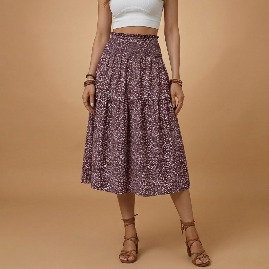 Madalena | Saia Comprida Estampada Mulher Cintura Elástica