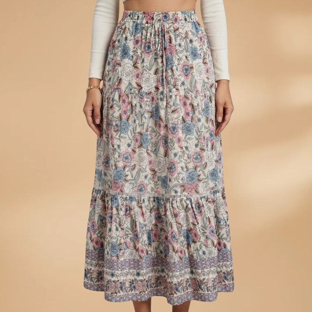 Rita | Saia Comprida Estampada Mulher Cintura Elástica