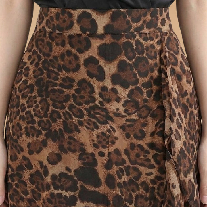 Leonor | Saia Midi Estampada Animal Print Mulher Folhos