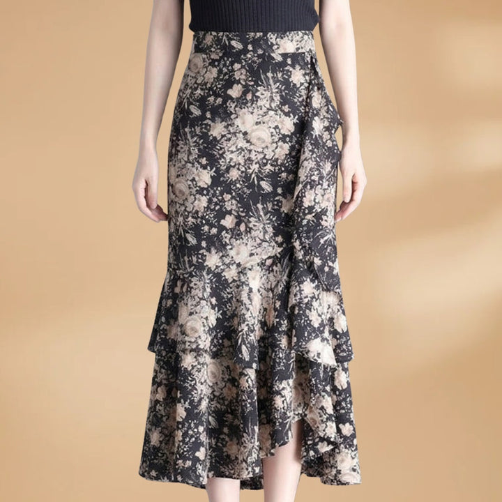 Leonor | Saia Midi Estampada Animal Print Mulher Folhos