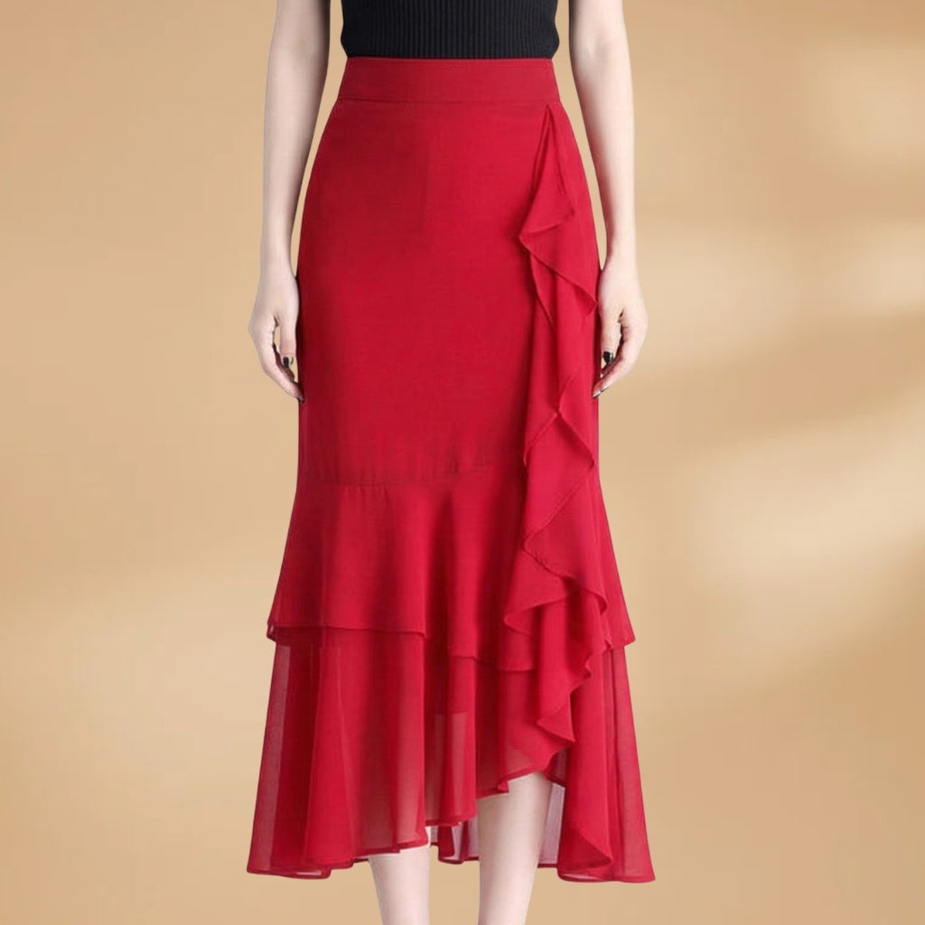 Leonor | Saia Midi Estampada Animal Print Mulher Folhos