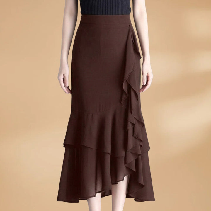 Leonor | Saia Midi Estampada Animal Print Mulher Folhos