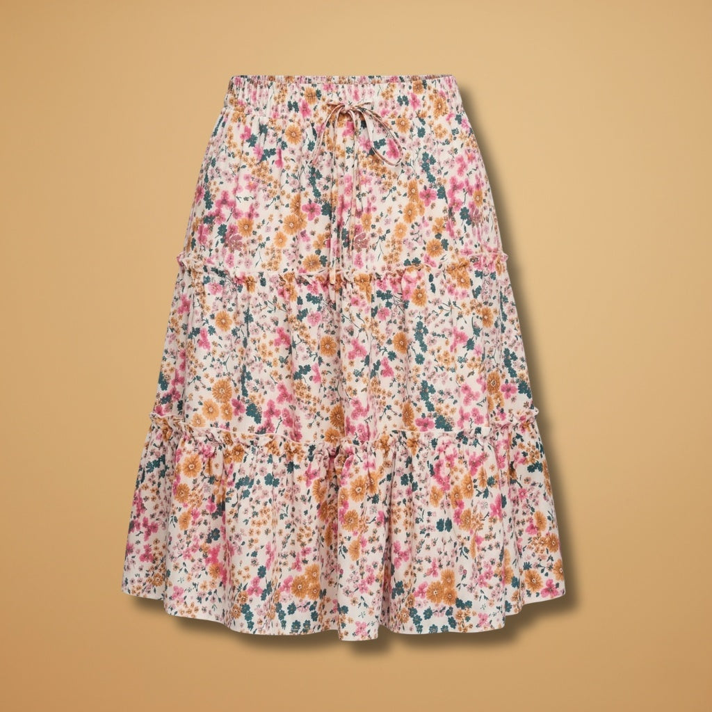 Elsa | Saia Midi Estampada Mulher Cintura Elástica