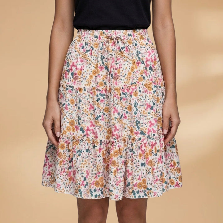 Elsa | Saia Midi Estampada Mulher Cintura Elástica