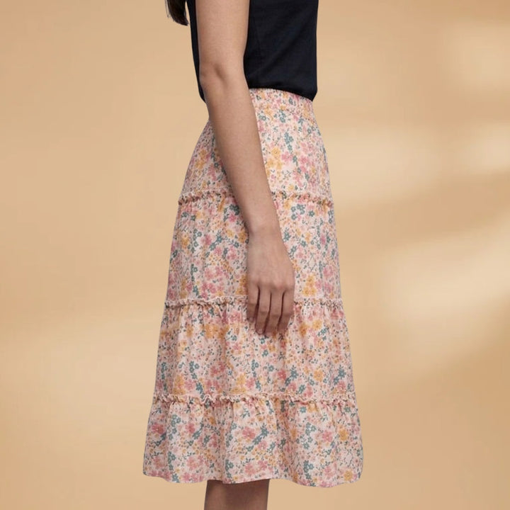 Elsa | Saia Midi Estampada Mulher Cintura Elástica