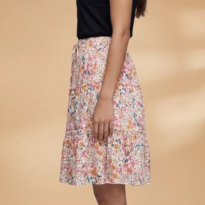Elsa | Saia Midi Estampada Mulher Cintura Elástica