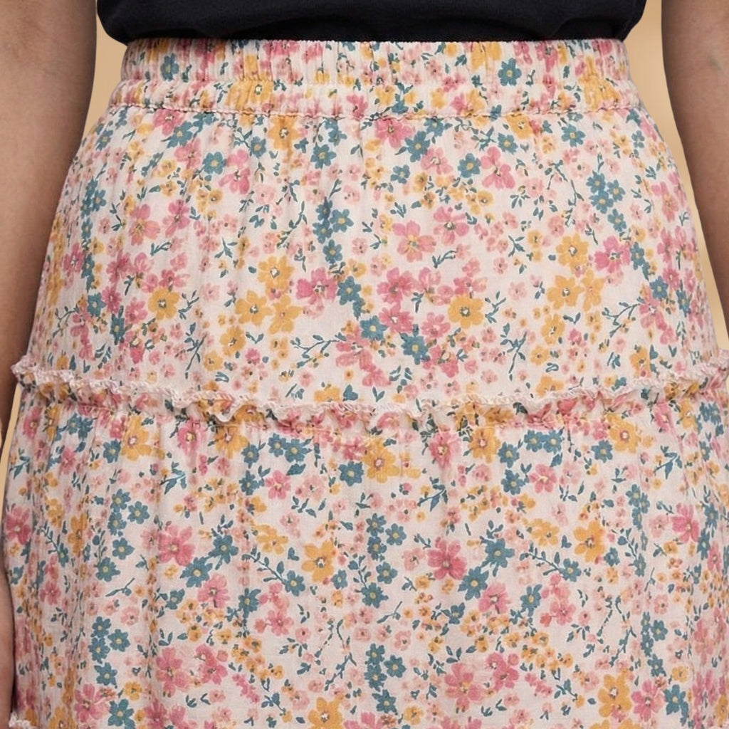 Elsa | Saia Midi Estampada Mulher Cintura Elástica