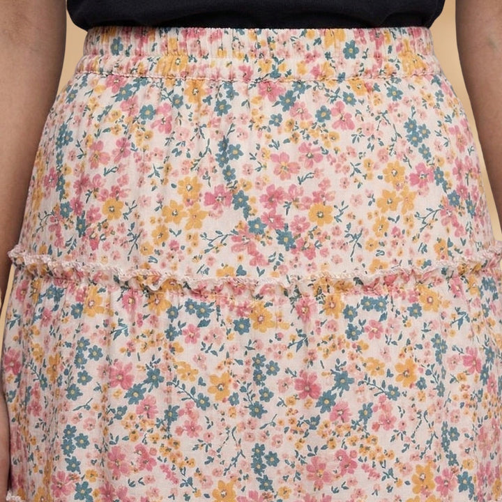 Elsa | Saia Midi Estampada Mulher Cintura Elástica