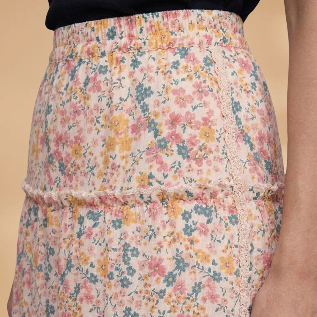 Elsa | Saia Midi Estampada Mulher Cintura Elástica