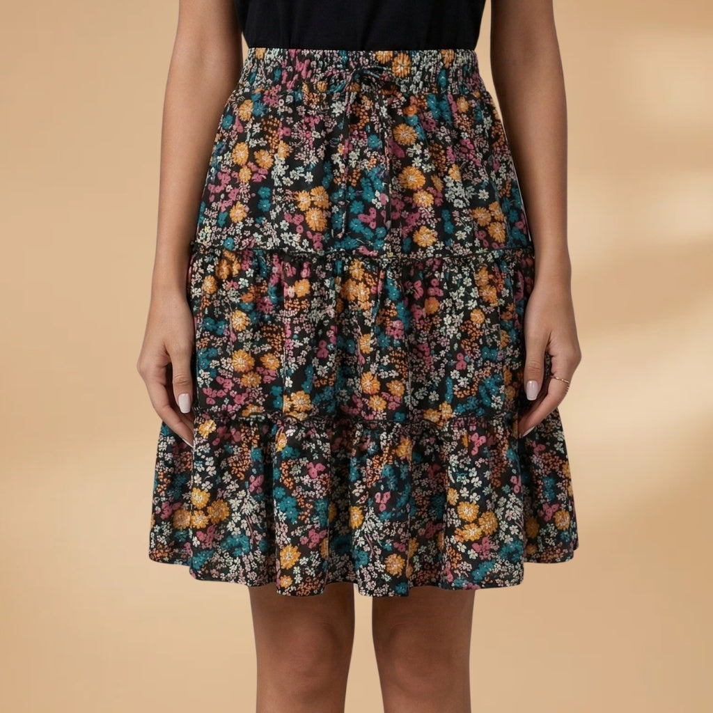 Elsa | Saia Midi Estampada Mulher Cintura Elástica
