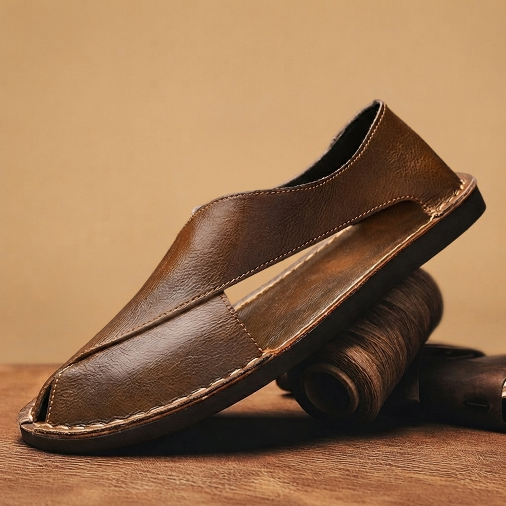 Sandálias de Couro Homem Rasas Slip-On
