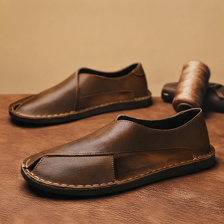 Sandálias de Couro Homem Rasas Slip-On