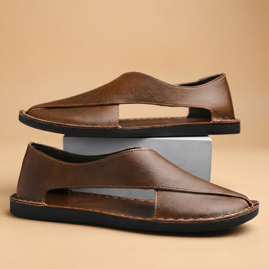 Sandálias de Couro Homem Rasas Slip-On
