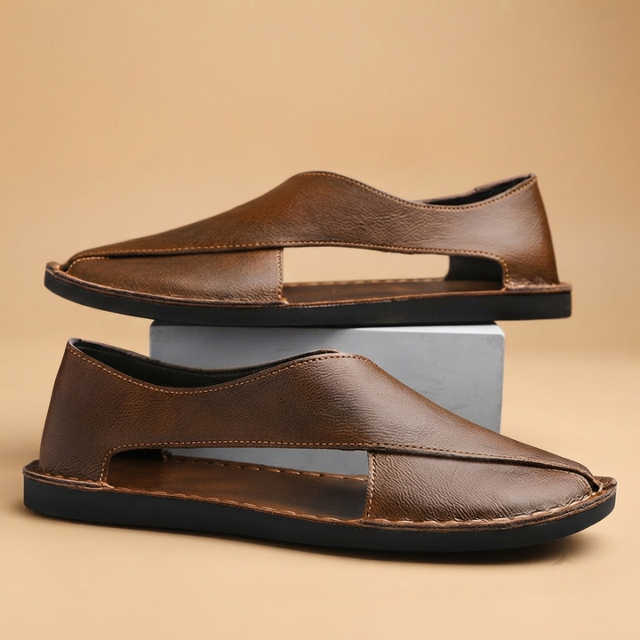 Sandálias de Couro Homem Rasas Slip-On