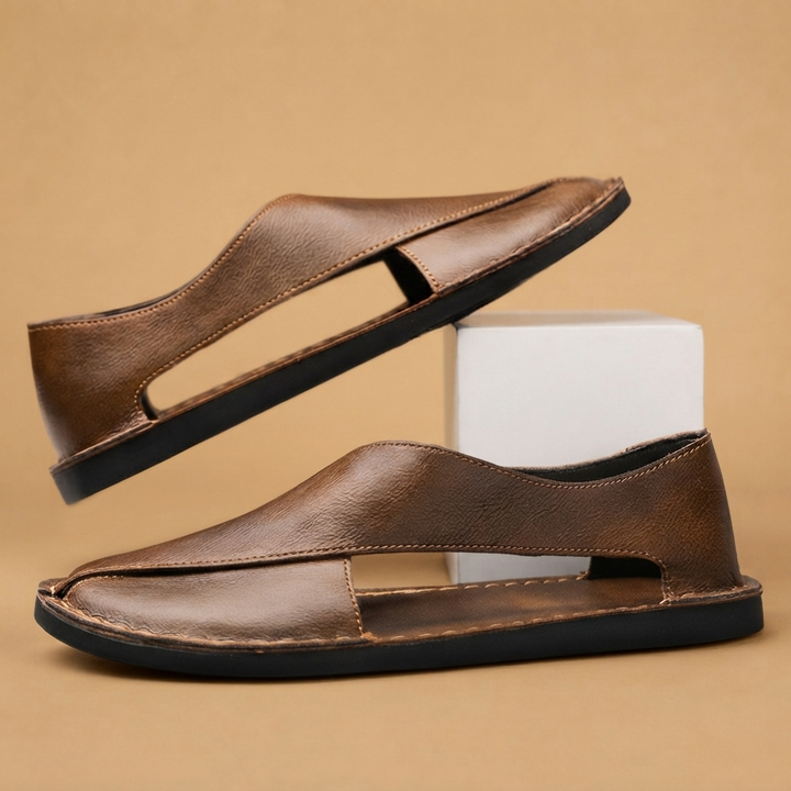 Sandálias de Couro Homem Rasas Slip-On