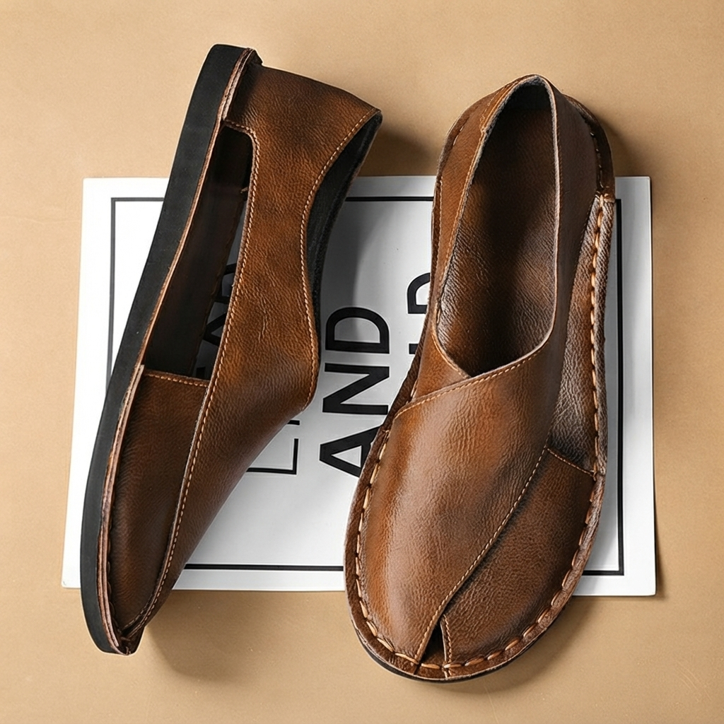 Sandálias de Couro Homem Rasas Slip-On