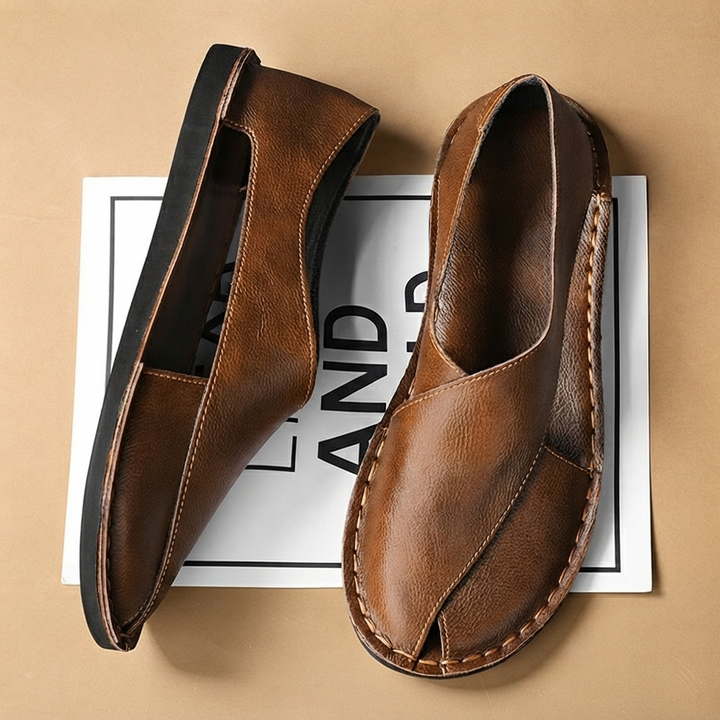 Sandálias de Couro Homem Rasas Slip-On