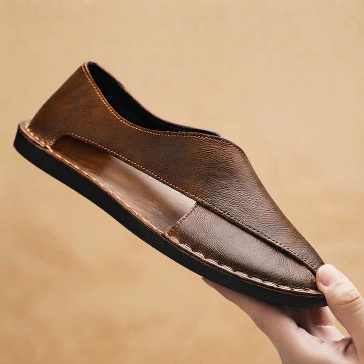 Sandálias de Couro Homem Rasas Slip-On