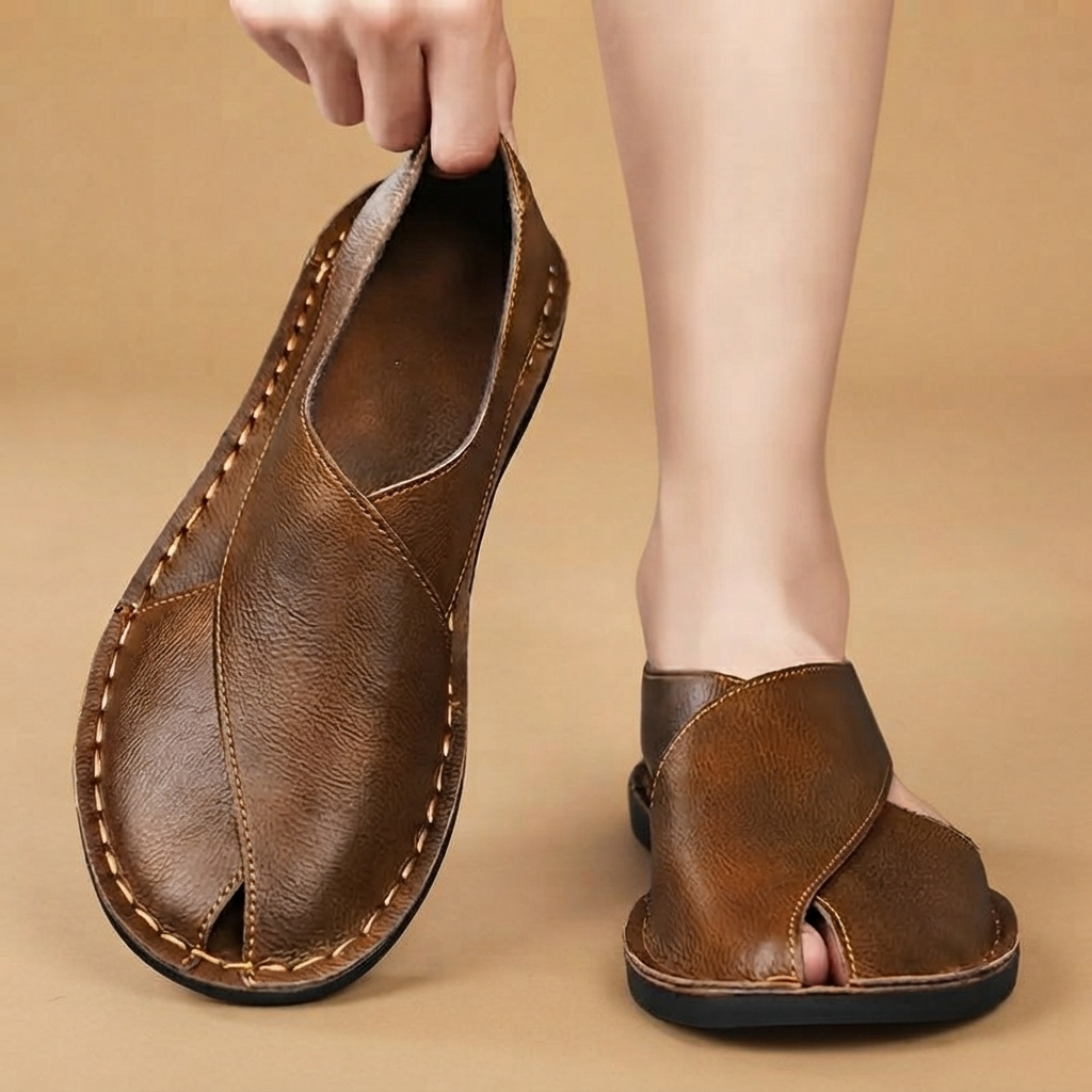 Sandálias de Couro Homem Rasas Slip-On