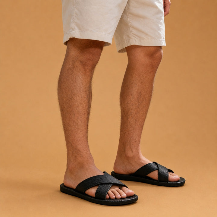 Sandálias Slides Tiras Cruzadas Homem Slip On