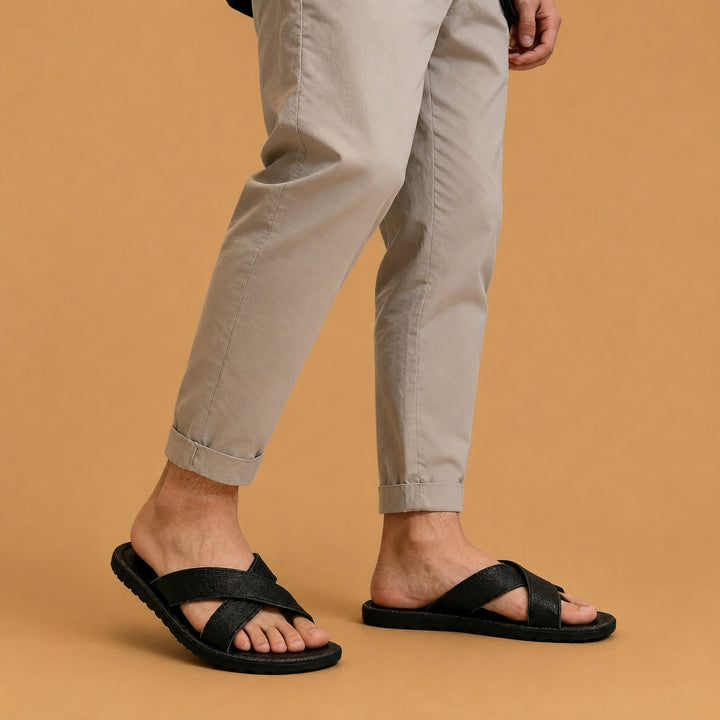 Sandálias Slides Tiras Cruzadas Homem Slip On