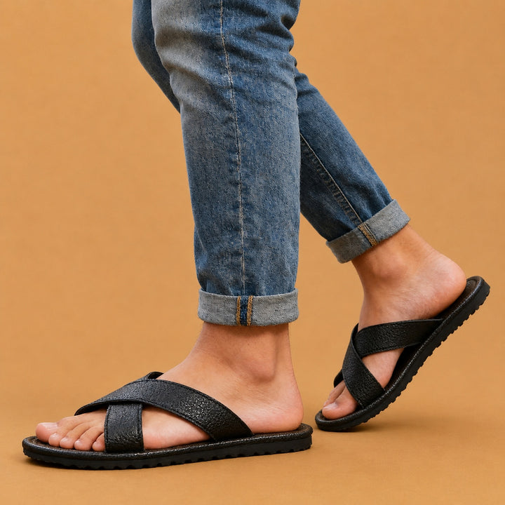 Sandálias Slides Tiras Cruzadas Homem Slip On