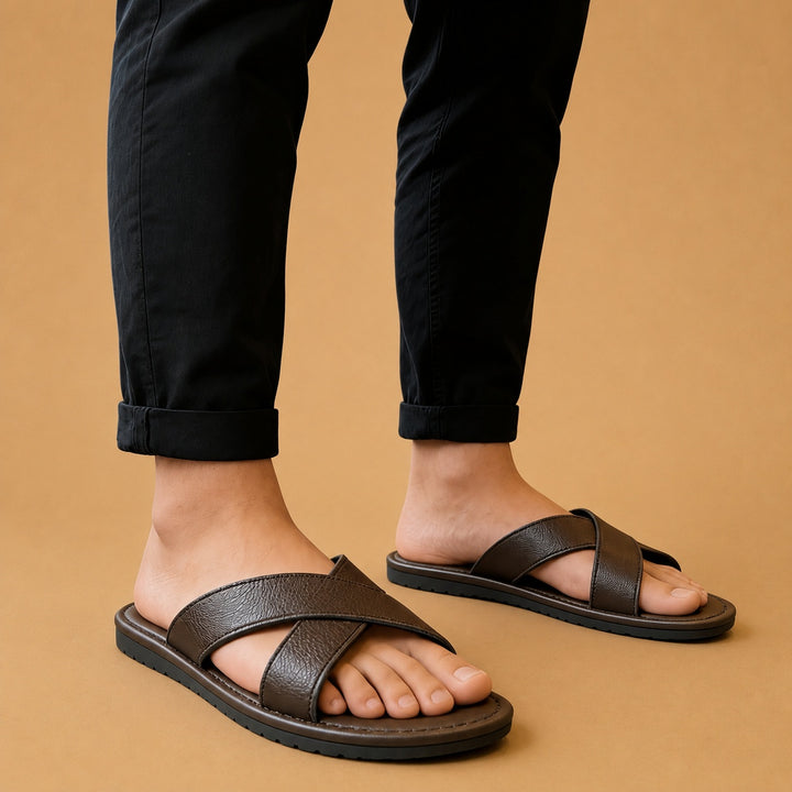 Sandálias Slides Tiras Cruzadas Homem Slip On
