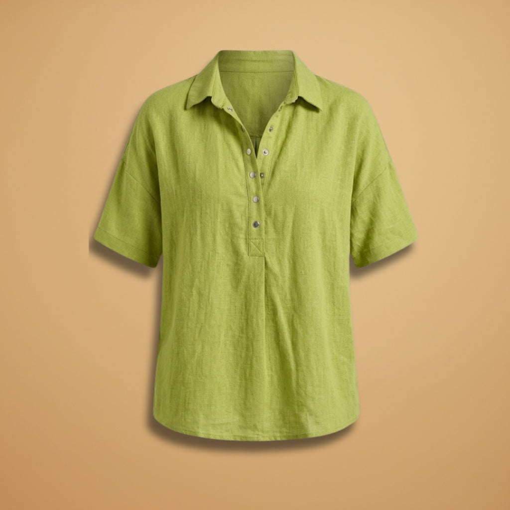 Sandra | Blusa de Linho Mulher Gola Manga Curta