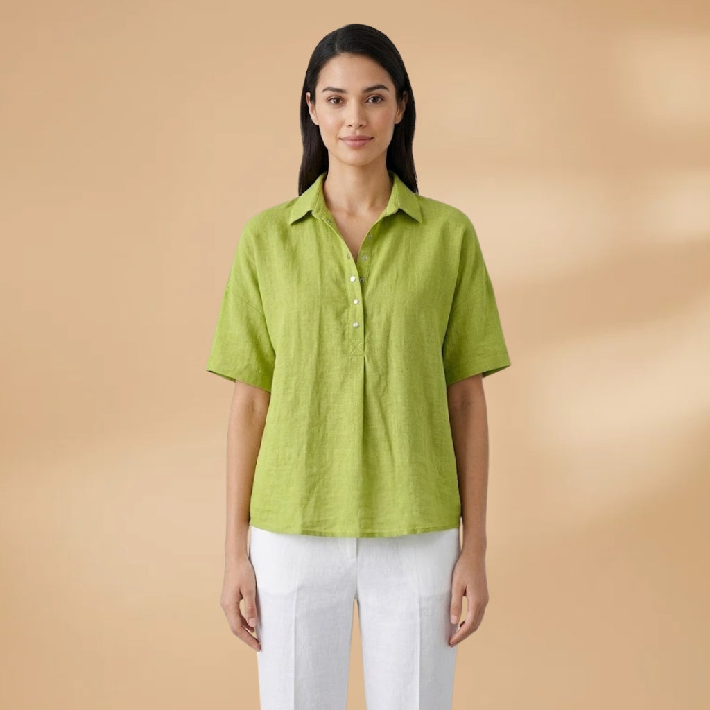 Sandra | Blusa de Linho Mulher Gola Manga Curta