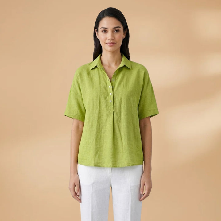 Sandra | Blusa de Linho Mulher Gola Manga Curta