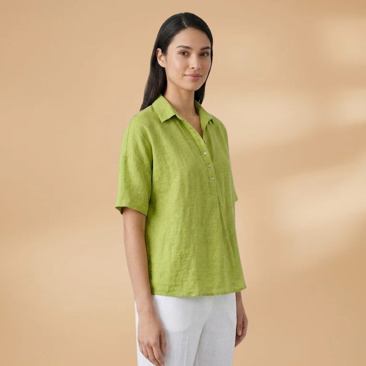 Sandra | Blusa de Linho Mulher Gola Manga Curta