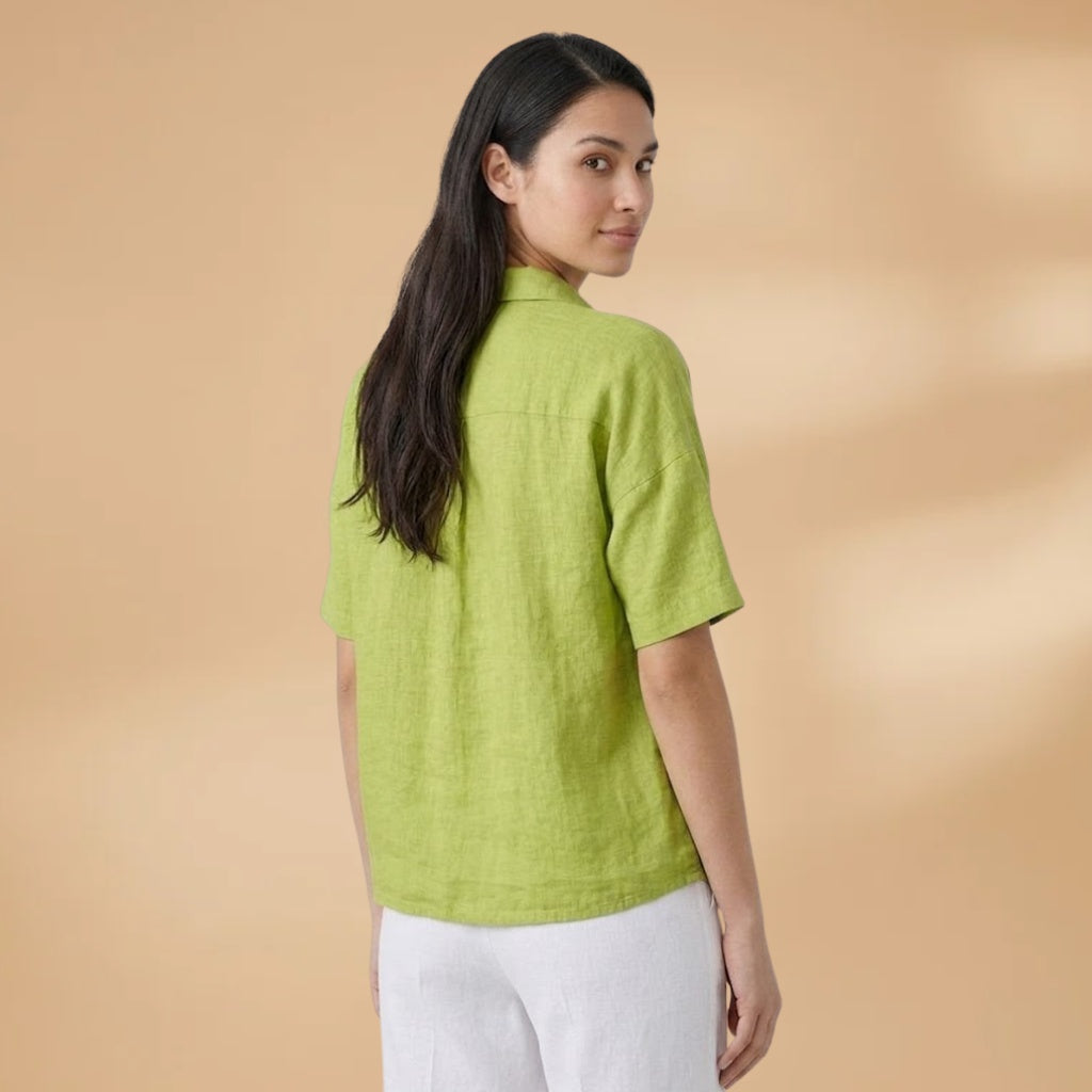 Sandra | Blusa de Linho Mulher Gola Manga Curta