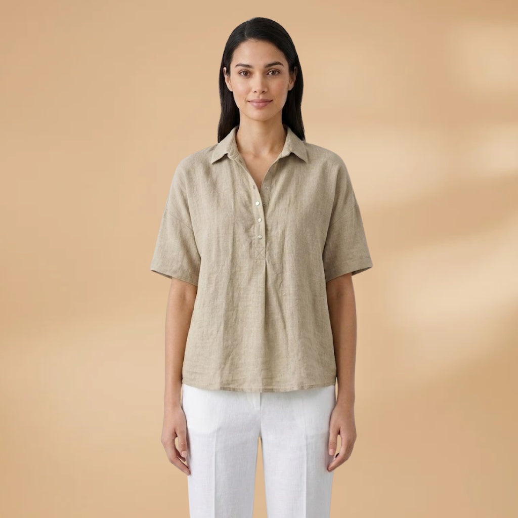 Sandra | Blusa de Linho Mulher Gola Manga Curta