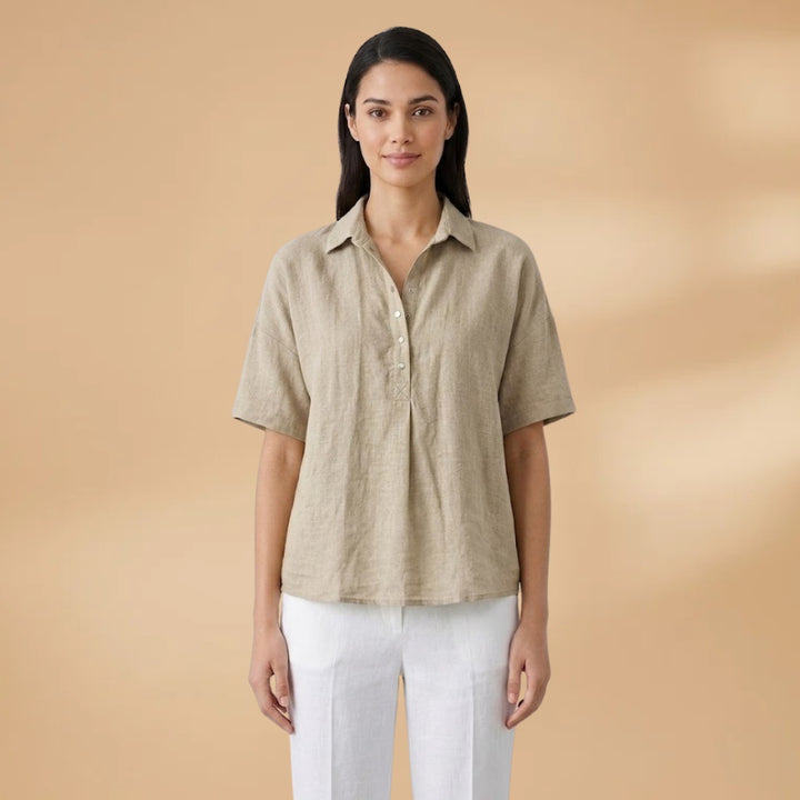 Sandra | Blusa de Linho Mulher Gola Manga Curta