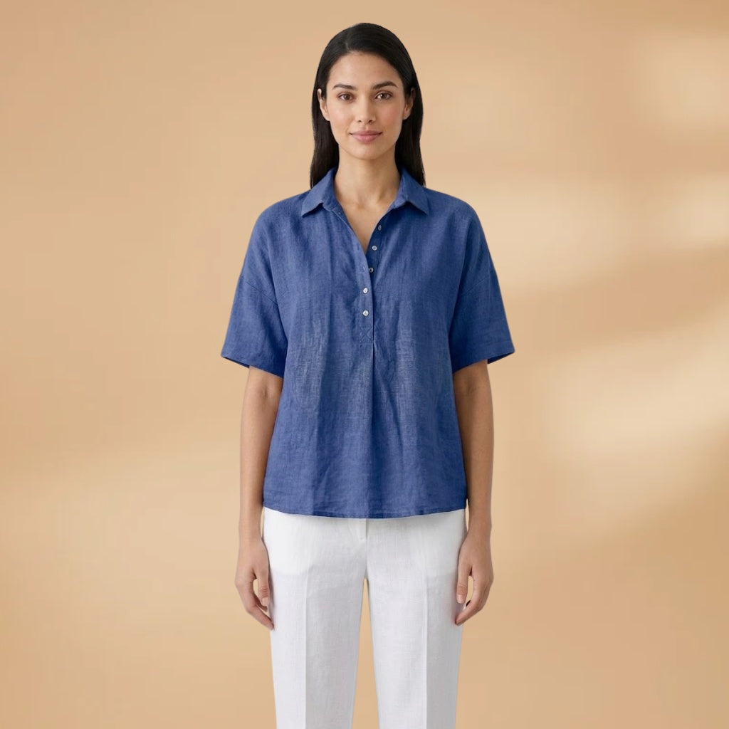 Sandra | Blusa de Linho Mulher Gola Manga Curta