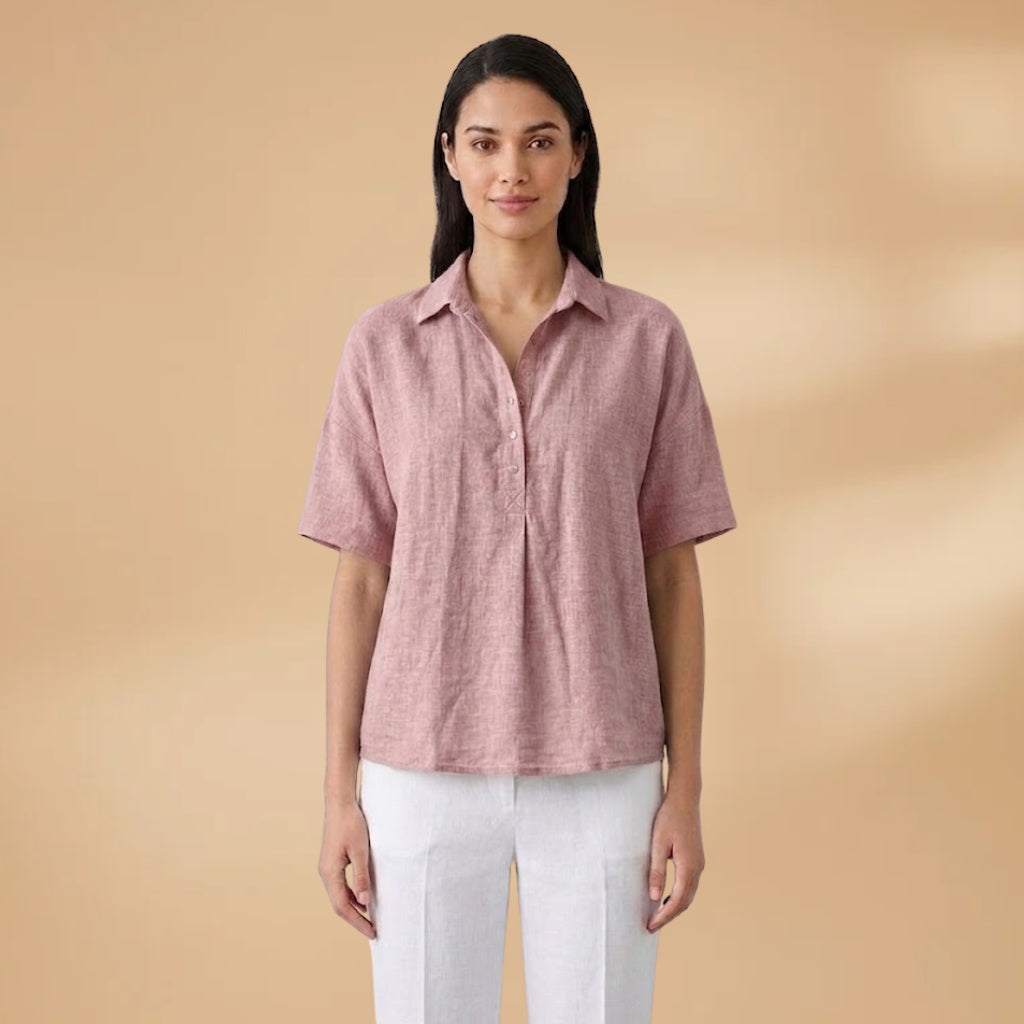 Sandra | Blusa de Linho Mulher Gola Manga Curta