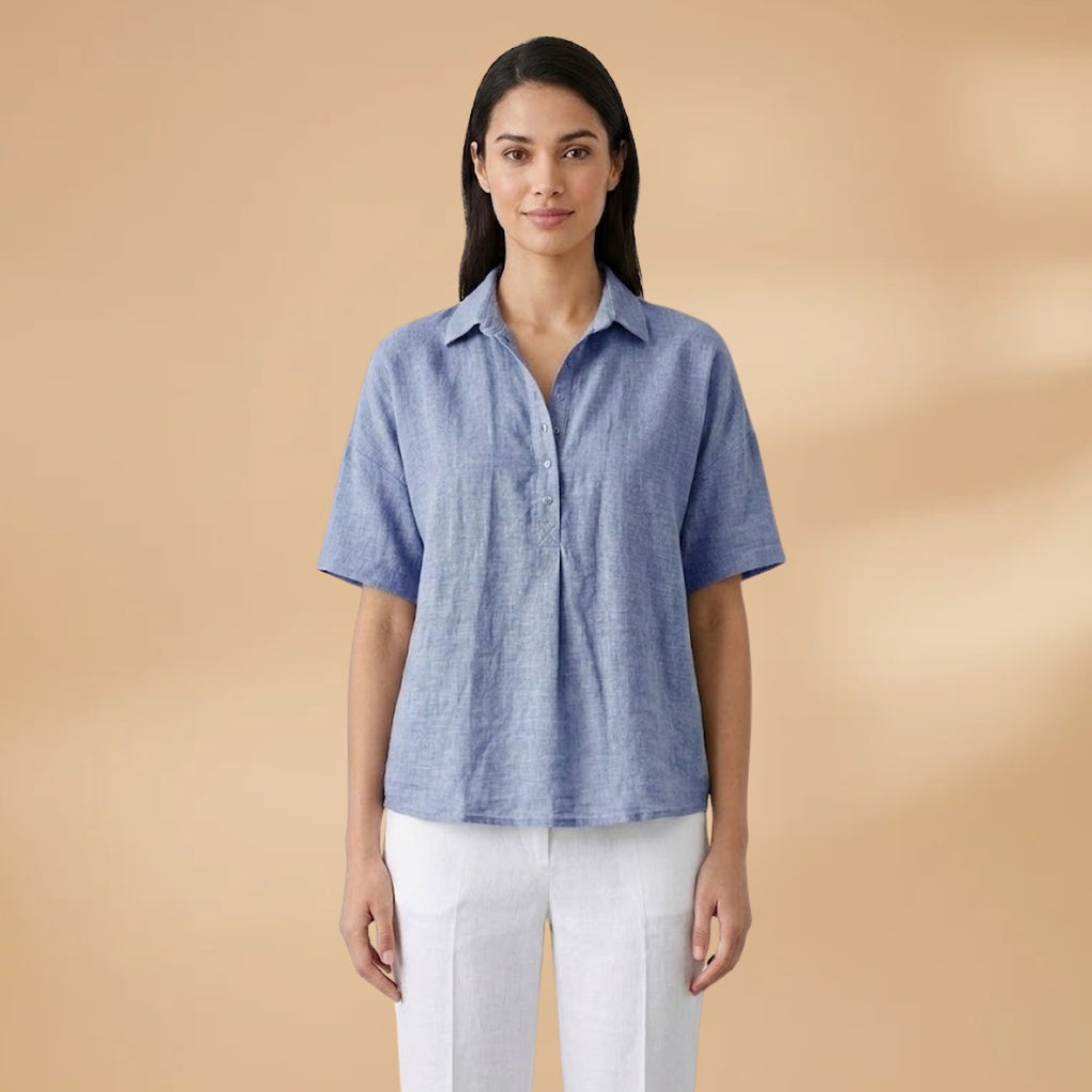 Sandra | Blusa de Linho Mulher Gola Manga Curta