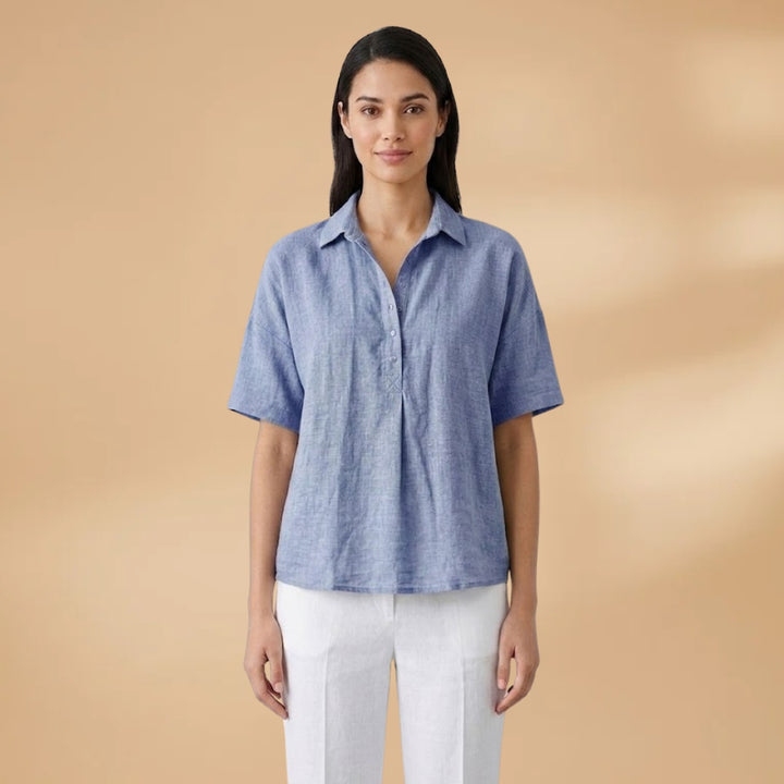 Sandra | Blusa de Linho Mulher Gola Manga Curta