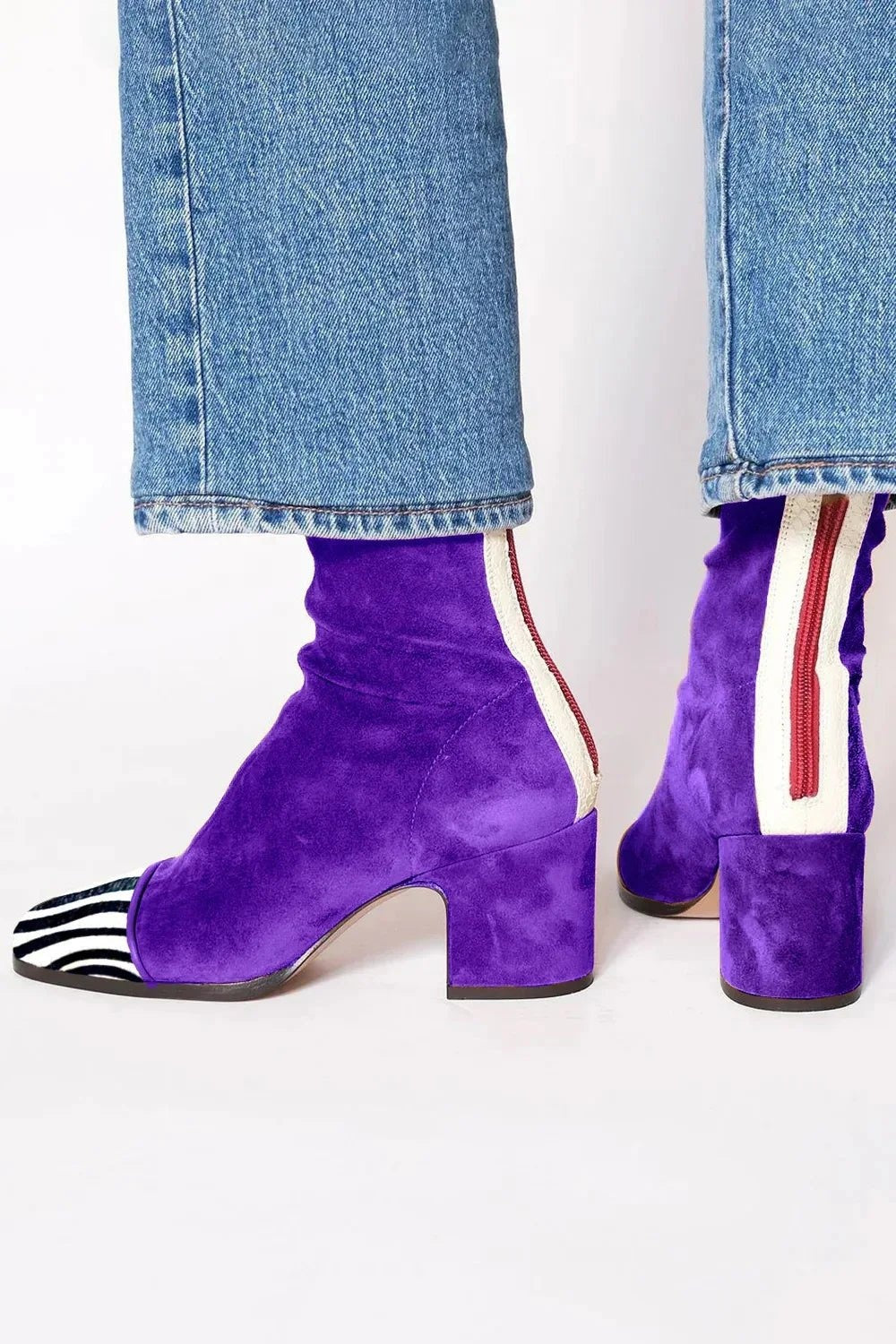 Sandra | Botins de Camurça Mulher Bico Quadrado Salto Bloco