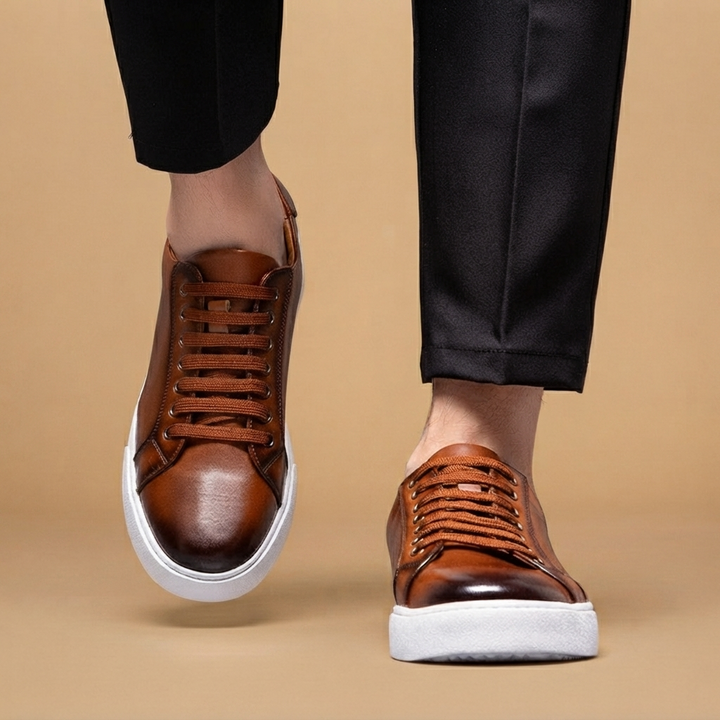 Sapatilhas de Couro Homem Casual Elegante com Atacadores