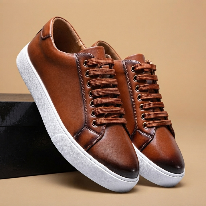 Sapatilhas de Couro Homem Casual Elegante com Atacadores