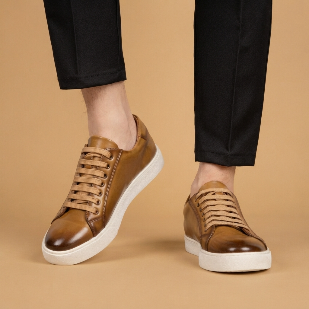 Sapatilhas de Couro Homem Casual Elegante com Atacadores
