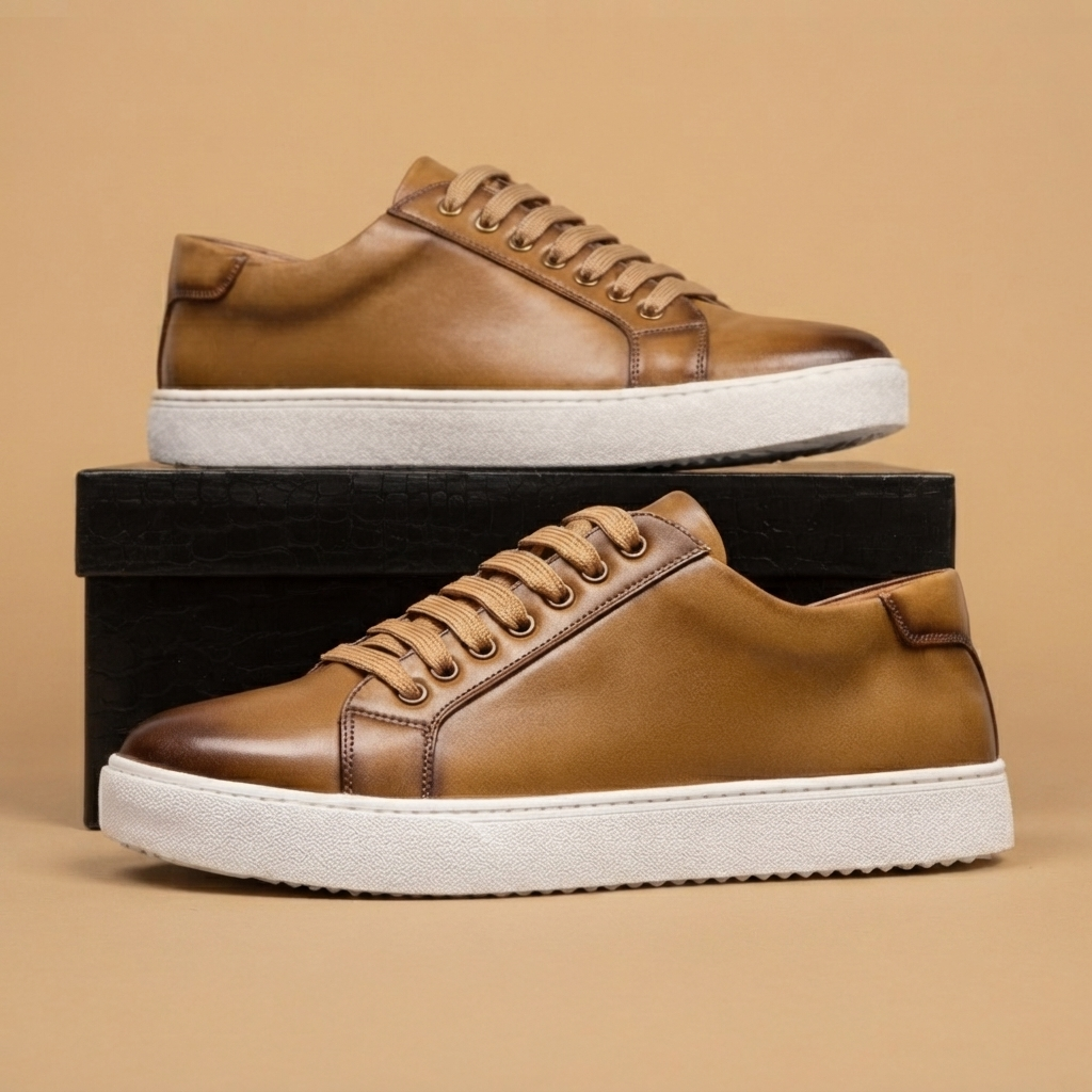 Sapatilhas de Couro Homem Casual Elegante com Atacadores