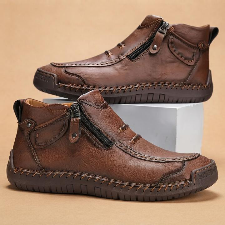 Sapatos Ortopédicos de Couro Homem Biqueira Redonda Zíper Lateral