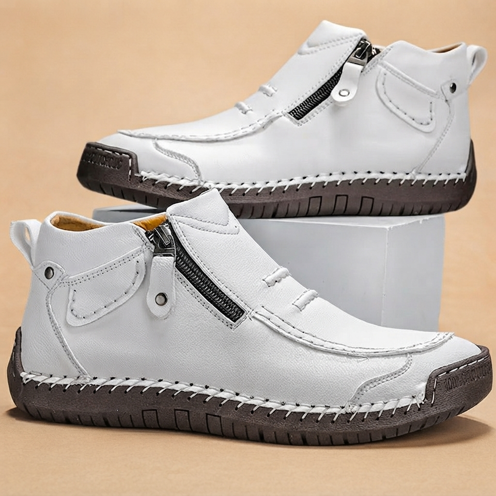 Sapatos Ortopédicos de Couro Homem Biqueira Redonda Zíper Lateral