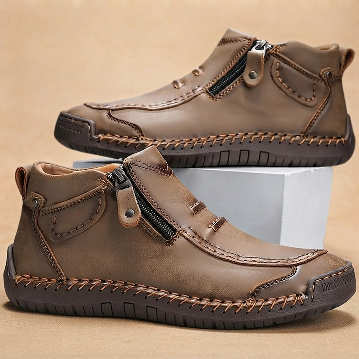 Sapatos Ortopédicos de Couro Homem Biqueira Redonda Zíper Lateral