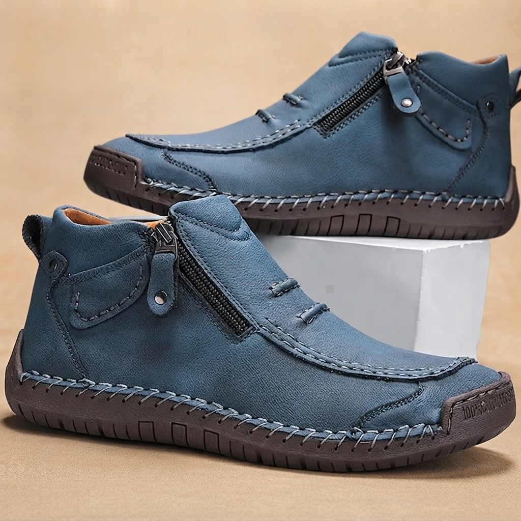 Sapatos Ortopédicos de Couro Homem Biqueira Redonda Zíper Lateral