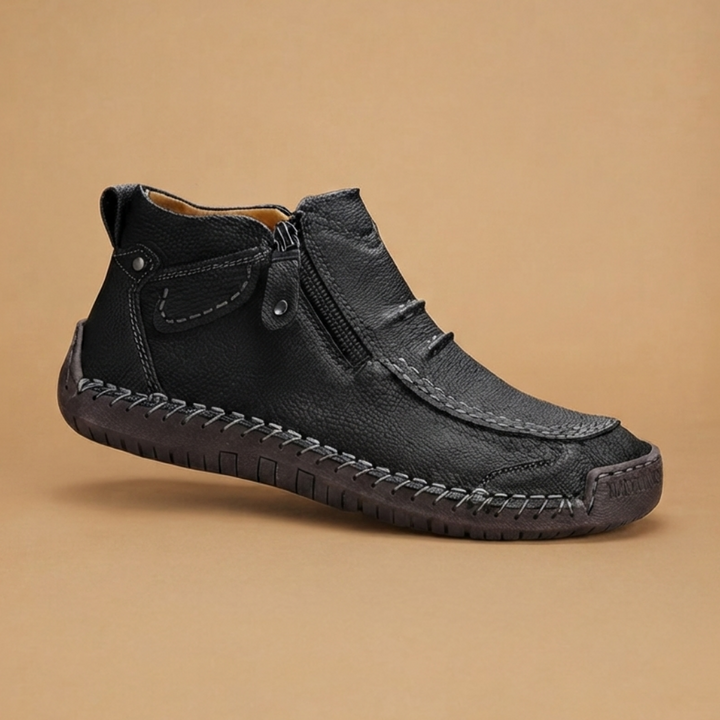 Sapatos Ortopédicos de Couro Homem Biqueira Redonda Zíper Lateral