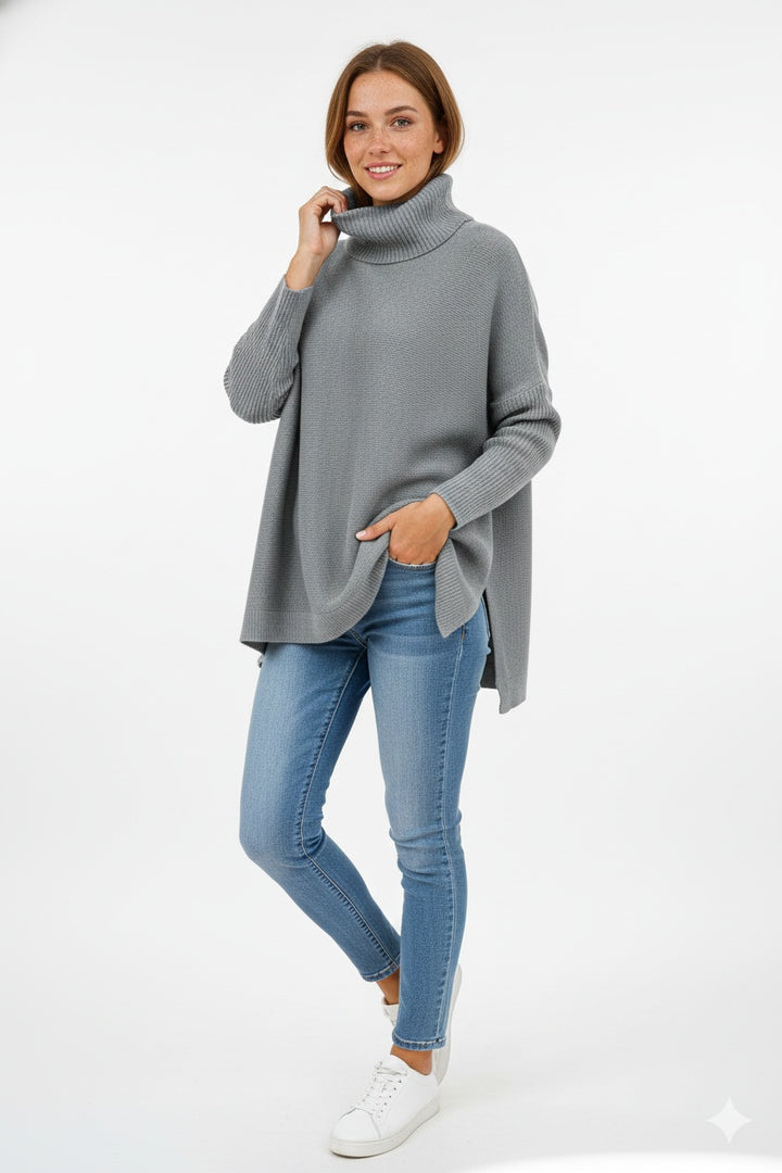 Sara | Camisola Oversize Mulher Gola Alta Malha Grossa