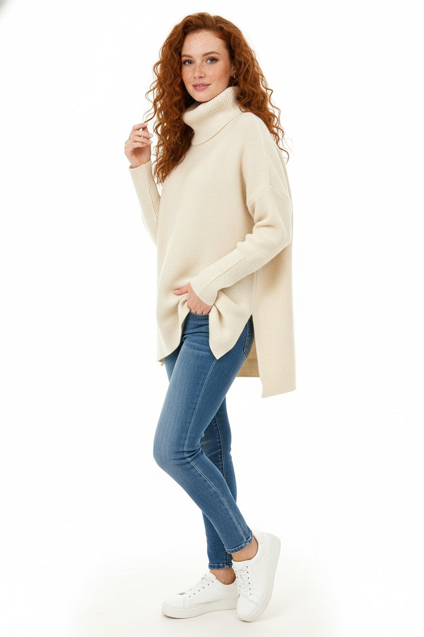 Sara | Camisola Oversize Mulher Gola Alta Malha Grossa
